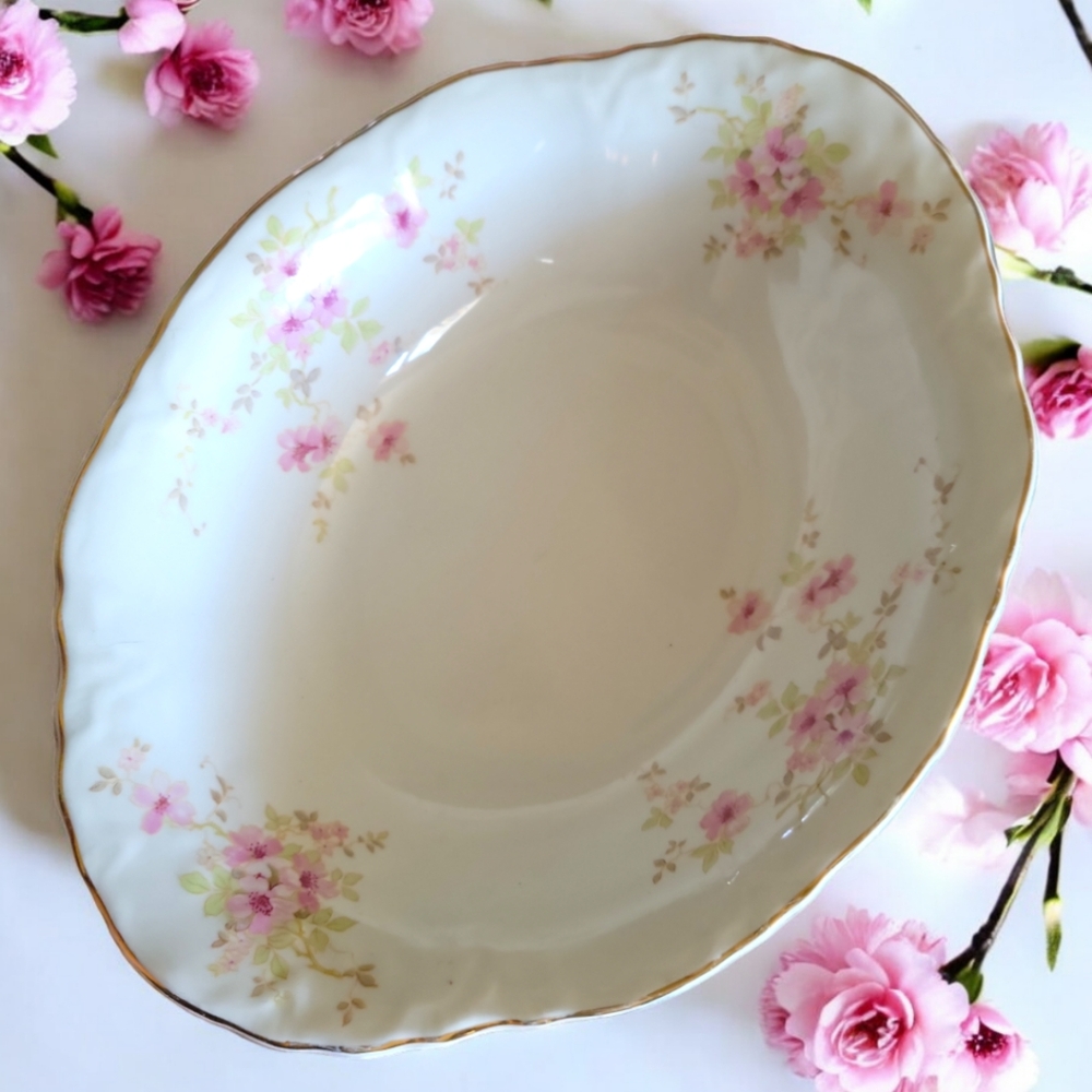 Vtg Oval Vegetable Bowl WS George Last Palestine 1748 Floral 36725 9 1/2"